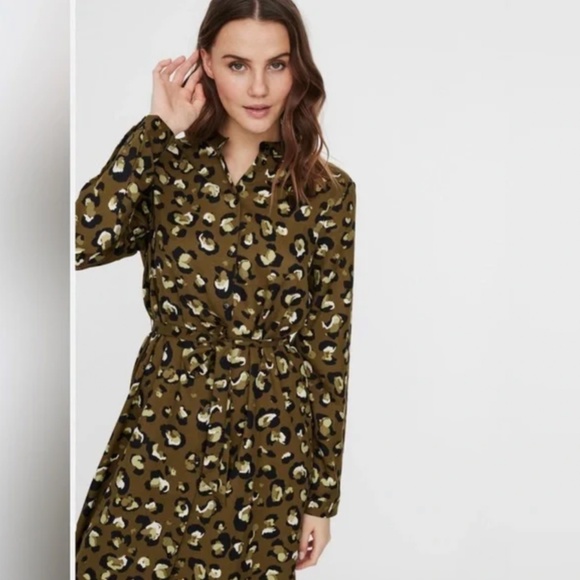 NWOT Vero Moda Long Sleeve Leopard Print Dress Medium - Picture 6 of 7